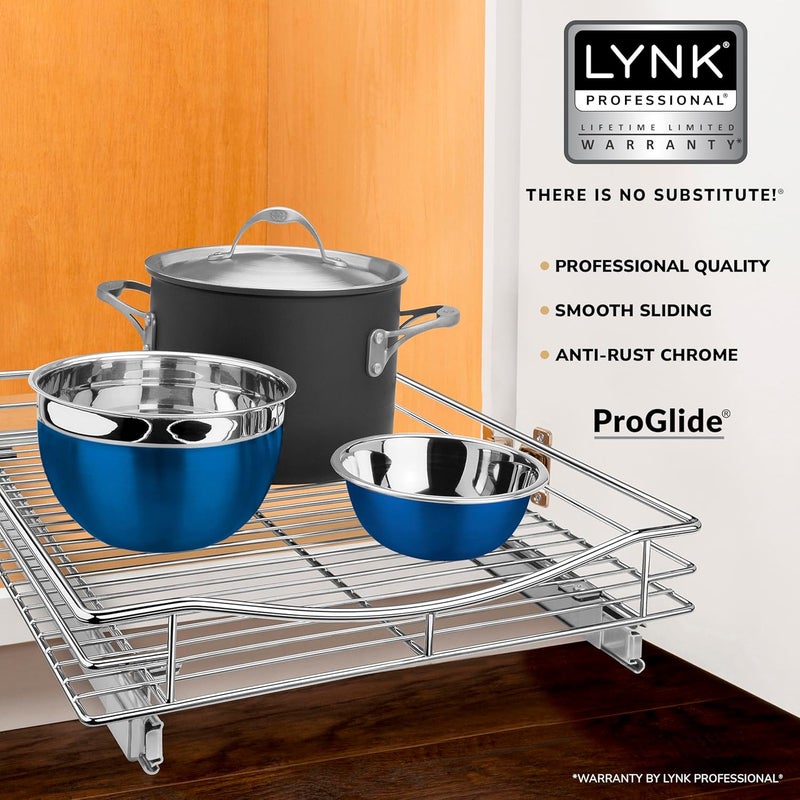 LYNK PROFESSIONAL® Pull Out Cabinet Organizer - Slide Out Pantry Shelves - Sliding Storage for Inside Kitchen Cabinet or Under Sink - Roll Out Drawer for Pots, Pans - 17" Wide x 18" Deep - Chrome - Image 2